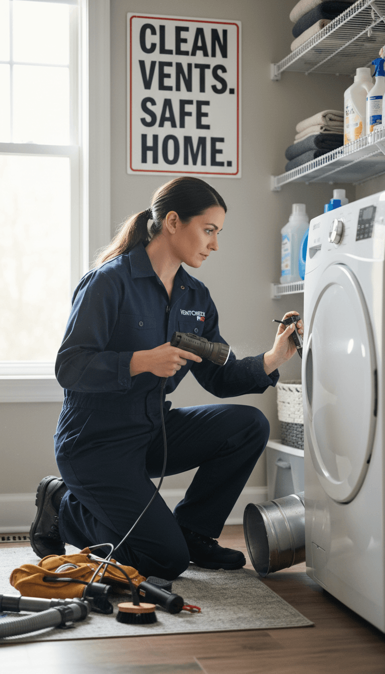Technician inspecting a clean dryer vent